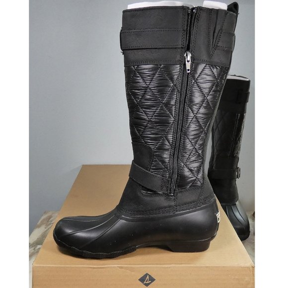 Sperry Calf High Boot Winter Leather and Quilted Nylon 9 Black - Picture 3 of 9